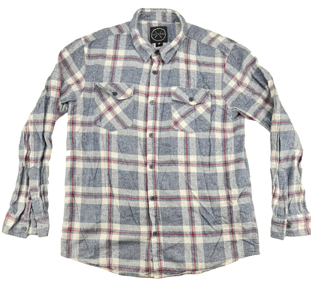 Birch Black Men's XL Long Sleeve Plaid Flannel Button Down Shirt Blue Red White